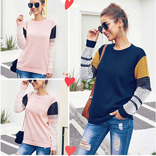 Women's Cute Contrast Sleeve Knitted Pullover Sweater