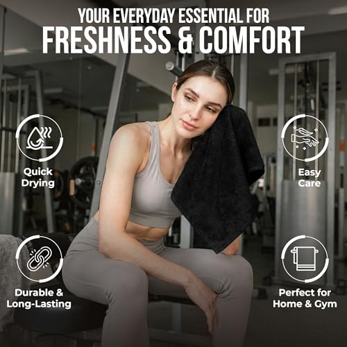 RIVERSIDE 12 Pack Premium 100% Cotton Face Wash Cloths, 12 x 12 Inches, Soft & Absorbent Face Towels for Bathroom Wash Clothes, 550 GSM, Luxury WashCloths for Showering, Body, Spa & Gym, Black