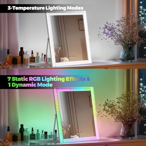 Vanity Mirror with Lights,RGB & 3 Dimmable Light Modes Makeup Mirror with Touch Control,Light Up Mirror for Desk,360¡ÆRotation,17x14 Inch