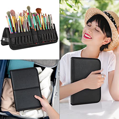 Makeup Brush Organizer Bag Standing Makeup Brushes Holder Travel Case, Professional Portable Cosmetic Storage Bag Foldable Makeup Brush Wrap Case for Men Women Artist Gift (Black)
