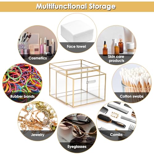 Sumnacon Disposable Face Towel Holder Glass Face Towel Storage Box with Drawer Compatible with Clean Skin Cluub Clean XL Makeup Box Organizer for Bathroom,Vanity Countertop