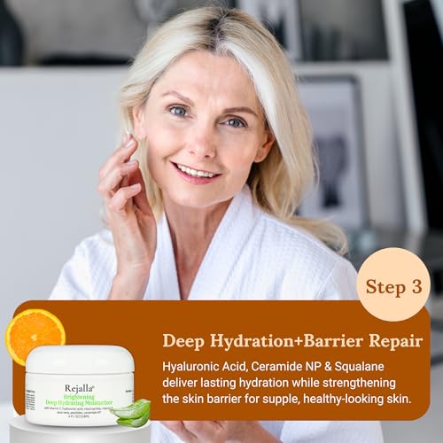 Skin Care Set for Women - Vitamin C Skincare Set 3 Piece - Rejalla Luminous Face Care Set Cleanser Serum Moisturizer - Anti Aging Routine Hyaluronic Acid Niacinamide Ceramide Gift