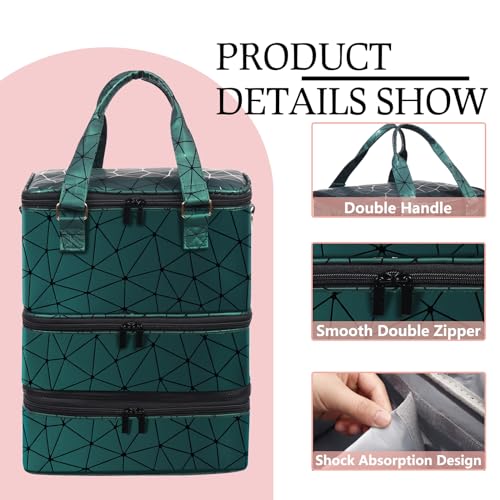 Large Nail Polish Organizer Case Hold 84+ Bottles Nail Polish & Nail Lamp, 3 Layers Nail Organizers and Storage for Nail Tech with Divider, Travel Carrying Case(Green)