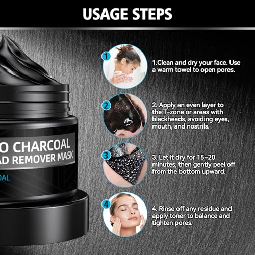 Blackhead Mask Peel off, Nose Blackhead Remover, Charcoal Peel Off Black Mask, Purifying Bamboo Charcoal and Deep Cleansing for All Skin Types, 4.23Oz (120g)