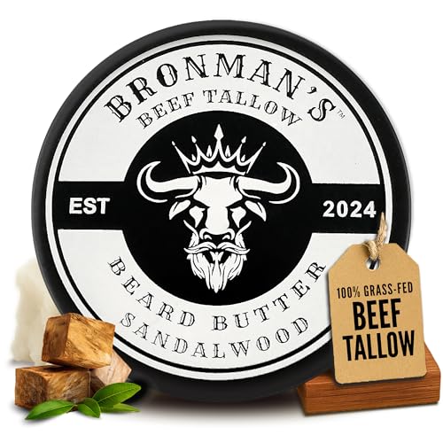 Beef Tallow Beard Butter for Men - 4oz - Hydrating Sandalwood Beard and Skin Balm with Shea Butter - Deeply Moisturizing Tallow