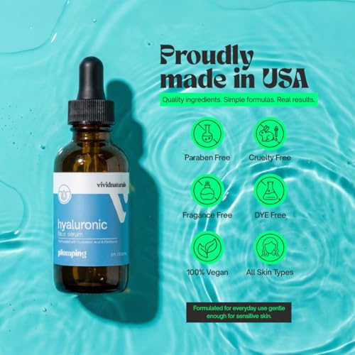 Hyaluronic Acid Serum for Face Made in USA 60 ml - Lightweight, Non-Greasy Hyaluronic Serum with Panthenol Vitamin B5 for All Skin Types Hydrating Skin Care Anti Aging Plupming Skincare