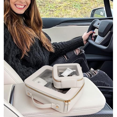 LETGO Clear Makeup Bags Set - TSA Approved Toiletry Bags with Zipper, Makeup Organizer for Carry-on Travel Essentials, Car Essentials Bags for Women & Men (Mini+Large White)