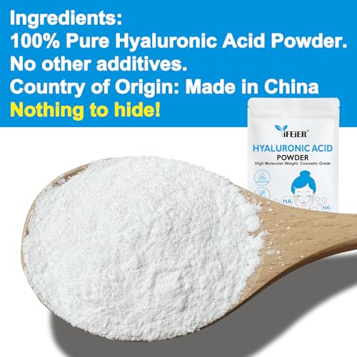 Hyaluronic Acid Powder | High Molecular Weight Hyaluronic Acid Serum Powder | 1.5oz(42.5g) Cosmetics Grade | Sodium Hyaluronate | LMW HMW HA ingredient to make gel for DIY Serums