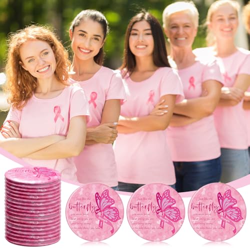 Pinkunn 100 Pcs International Women's Day Gifts Bulk for Woman Pink Inspirational Faith Compact Mirrors for Nurse Coworkers Motivational Cancer Awareness Small Pocket Travel Makeup Mirrors (Butterfly)