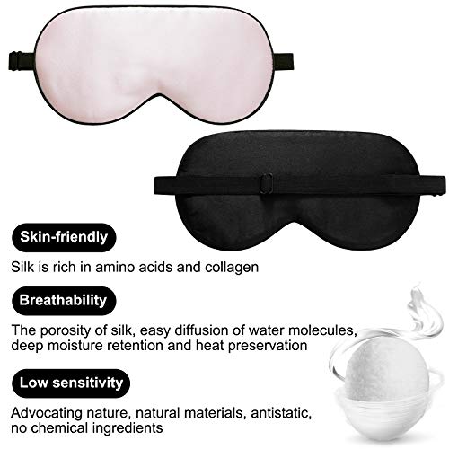 100% Natural Silk Sleep Mask for Relieving Fatigue & No Stimulation Breathable Eye Mask Summer Cool Mulberry Silk Eye Cover Blindfold for Night Sleeping, Nap & Travel (Pink)