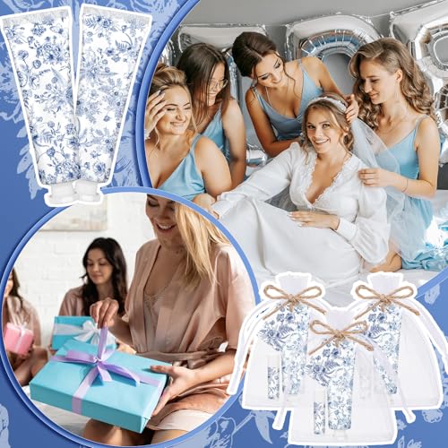 Loopeer 36 Sets Blue Floral Bridal Shower Hand Cream and Lip Balm Gift Bulk Blue Flower Wedding Favors Travel Size Hand Lotion and Lip Balm Wedding Bridal Baby Shower Party Supplies for Guests