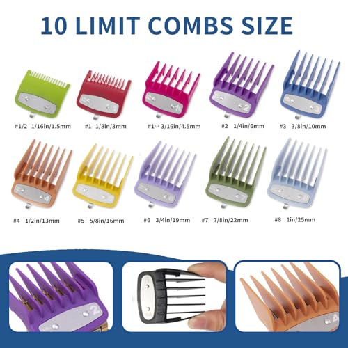 10-Pack Clipper Guards Set for Most Hair Clippers, Replacement Blades Protection Compatible with Wahl Clippers & Other Brands,Multicolor