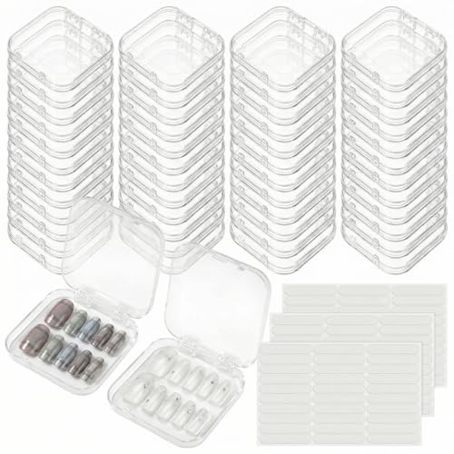48 Pcs Press on Nail Boxes with 180 Pcs Adhesive Double Sided Tape Acrylic Press on Nail Packaging Cases Clear Transparent Storage Case Organizer for Display Art Salon Supplies