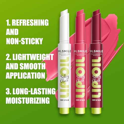 3 Colors Fat Lip Oil Click Slick,Press Lipstick Set,Moisturizing Lip Balm,High Pigment Glow Lip Oil,Long-lasting,Pigmented Vegan,Lightweight and Glossy Lip Plumper with Coconut Oil-Set A