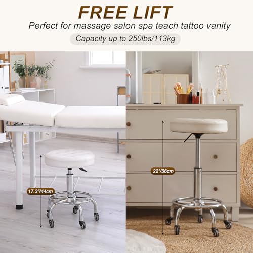PATIKIL Adjustable Height Rolling Stool with Wheels, PU Leather Round Rolling Desk Stool for Tattoo Massage Salon Spa Salon Teach Facial Office, Red