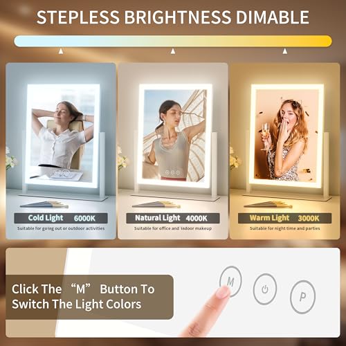 Yumelivi Vanity Mirror Three Color Lighting Modes,Smart Touch Control,Lighted Makeup Mirorr for Vanity Bedroom, Dressing Room
