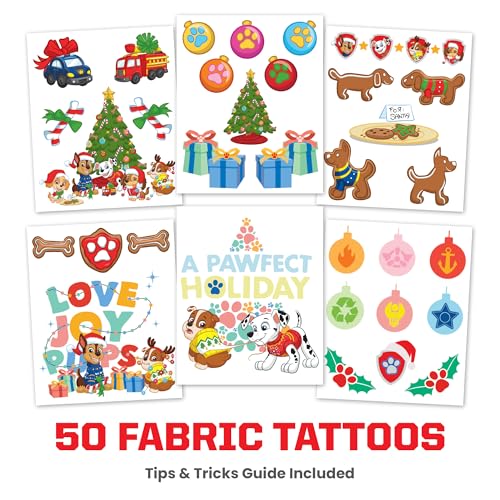 Paw Patrol Clothing Sweater Fabric Kit Iron On Patch Alternative, 33 Fabric Temporary Tattoos: Gifts for Kids Ages 6+, Kids Clothing Temporary Tattoo, Made in the USA [6 Sheets, 33 Count]