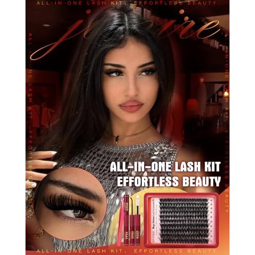 Fluffy Lash Clusters Kit Volume 200D Lash Extension Kit Cluster Eyelash Extension Kit 10-18MM Eyelash Clusters Kit with Lash Bond and Seal Tweezers D Curly Individual Lashes Kit by JIMIRE
