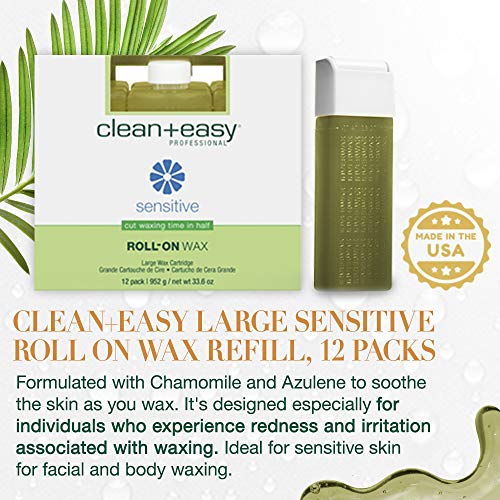 Clean + Easy Large Sensitive Roll On Wax Refill ? Large Wax Refill for Cartridges, Quick & Easy Hair Removal, 12 Pack