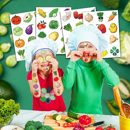 96 PCS Funny Vegetable Pre-cut Temporary Tattoos Sticker Avocado Corn Pumpkin Birthday Party Decorations Supplies Favors Celebration Gifts Boys Girls Baby Shower Cute Tattoo School Reward Themed