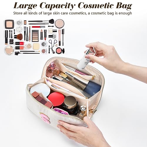 Personalized Initial Makeup Bag, Valentine's Day Gifts for Girls,Preppy Bag Cosmetic Travel Bag Women,Travel Toiletry Organizer,Large Capacity Corduroy Stuff Bag,Cute Cosmetic Pouch Skincare Bag