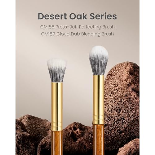 Desert Oak Series Powder Cheek Duo Brush Set - CM 188 Blush Brush & CM 189 Highlighter Brush of Goat Hair for a Soft-Focus Glow, Bubinga Handle