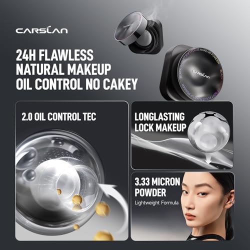 CARSLAN Black Magnet Soft Focus Make Up Powder, Waterproof Loose Setting Powder, 24H Longlasting, Oil Control, Talc-Free Face Powder, 02 Translucent For Oily Skin, 0.28Oz
