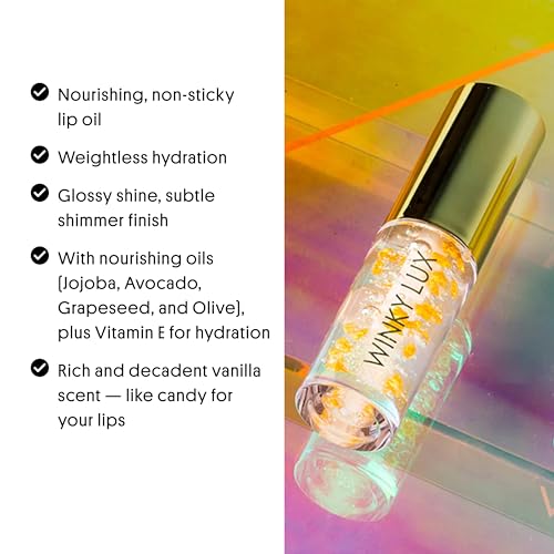 Winky Lux In The Stars Lip Oil - Silky Shine & Hydrating Non Sticky Lip Gloss, Infused with Golden Stars & Nourishing Jojoba Oil, with Soft Vanilla Scent