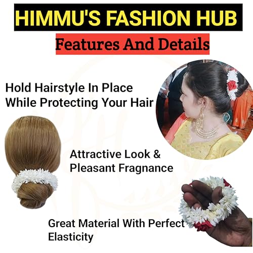 2 Pcs Hair Rose Mogra Scented Rubber Band Gajra Hair Accessories for Women Girls (White) (Free Size) (30 GM)
