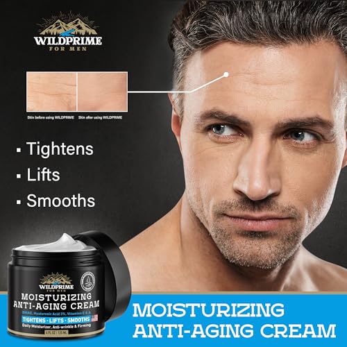 Men's Face Moisturizer Cream - Anti Aging & Wrinkle - Men's Shave Lotion - Made in USA - Collagen, Hyaluronic Acid, Vitamins E & A, Avocado Oil - Age Facial Skin Care, Day & Night Moisturizing, 4 oz