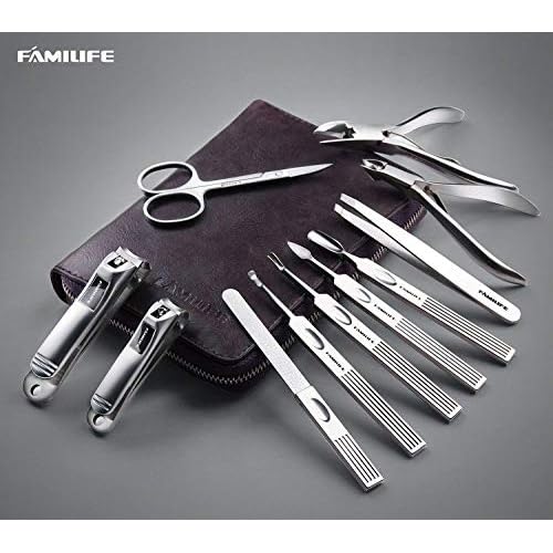 Manicure Set, FAMILIFE Nail Clippers Set Professional Manicure Kit 11 in 1 Stainless Steel Pedicure Tools Kit Grooming Kit and Gifts for Men, FAMILIFE Manicure Set Nail Clippers Pedicure Kit Manicure