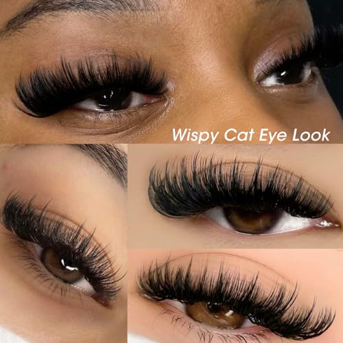 Yawamica Fluffy Lash Clusters Kit Wispy Volume Cluster Eyelash Extensions 12-20mm D Curl Individual Lash Extension Kit with 2-in-1 Lash Bond and Seal and Tweezers for Volume Wispy Lash Look