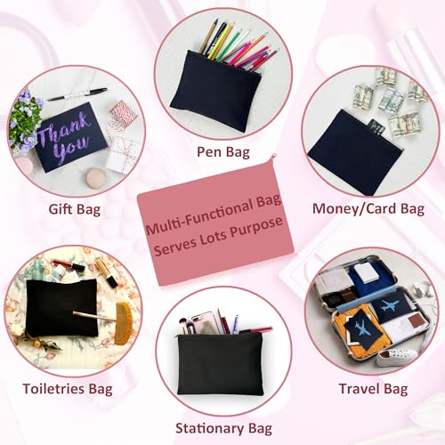 Koolmox Bulk 40 Pack Makeup Bags, 9x7 Large Plain Black Canvas Pouch with Zipper, Cotton Cosmetic Bags Wholesale for Paint, Heat Transfer Print, Craft, Draw, Decoration, Pen Case