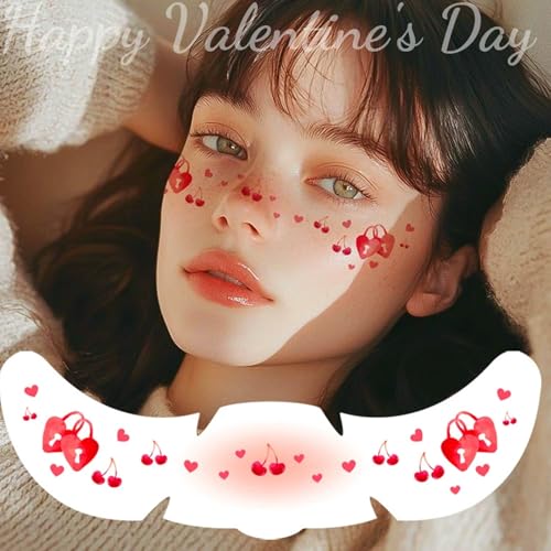 Valentine¡¯s Day Temporary Tattoos ? Red Heart Freckle Stickers, Love Angel & Sexy Lips Fake Tattoos for Women & Girls, Romantic Party Face & Body Decals (5 Sheets)