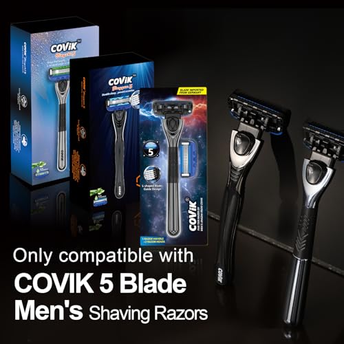 Mens Razor Blade Refills Compatible Only with COVIK 5 Blade Razors 4 Count for a More Comfortable Shave for Men