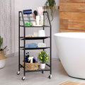 OYEAL 4 Tier Metal Bathroom Cart on Wheels Black Freestanding Bathroom Shelf Organizer with storage shelves Hair Dryer Holder Movable Towel Storage Cart for Liviing Room, Laundry Room, Kitchen
