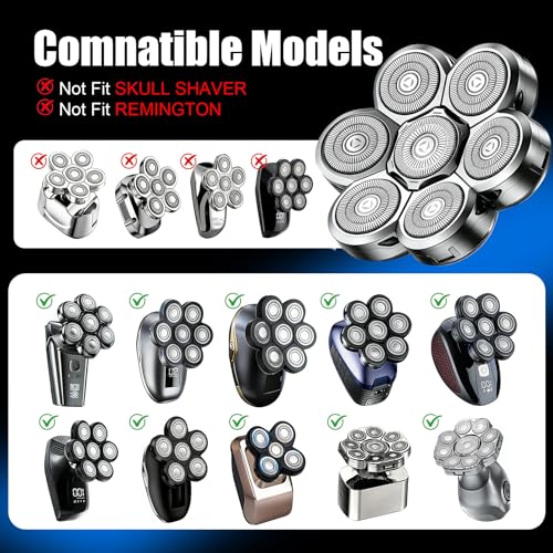 7 Head Shaver Replacement Heads for Freebird Shaver Bald Men, Head Shavers for Men,Shaver Replacement Blades for Rotary Shavers (Silver/2 count)