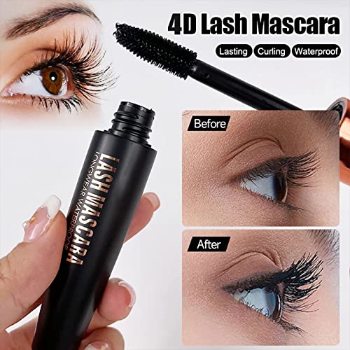4 Pack 4D Silk Fiber Lash Mascara, Waterproof Smudge-proof Thickening Black Mascara for Natural Lengthening, Long Lasting & No Clumping