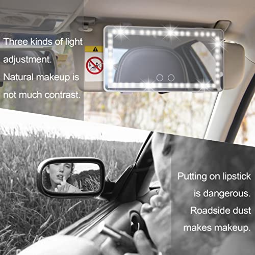 UYYE Car Visor Vanity Mirror, Rear Makeup Mirror, Touch on Screen & 3 Light Modes, Rechargeable Travel Makeup Mirror with LED Lights Mirror, Car Accessories, Built-in Lithium Battery (White)