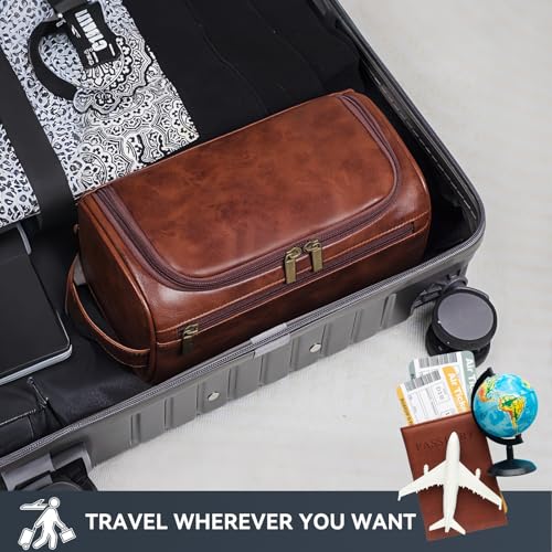 Toiletry Bag for Men, Small Leather Travel Pouch Bag with Hanging hook,Travel Essentials Dopp kit, Men's Shaving Grooming Kit,Gifts for Father, Dad, Boyfriend, Grandpa, Shaving Kit
