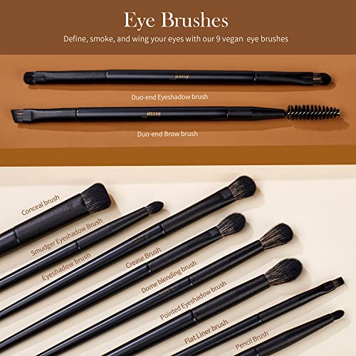 Jessup Makeup Brushes 14Pcs T336 Bundled with Double Sided Makeup Brushes Set T502
