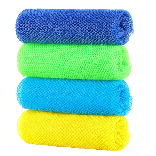 African Net Sponge ? Heavy-Duty Exfoliating Scrubber, Long-Lasting & Quick-Drying, 4 Pieces for Year-Round Use£¨Yellow, Green, Dark Blue, Sky Blue£©