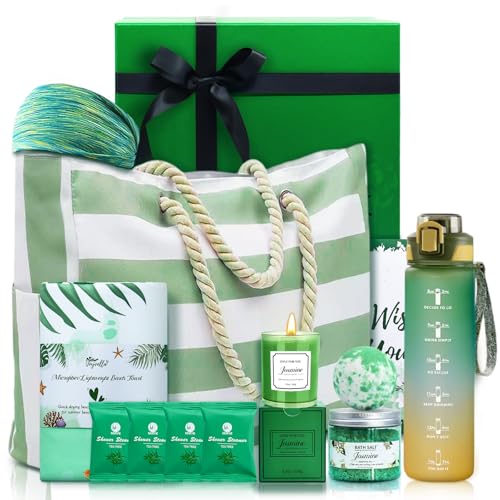Self Care Gifts for Women - Inspirational Sport Gifts Set for Women with Large Canvas Bag, Water Bottle & Relaxation Spa Gift Baskets, Christmas Holiday Gift for Her Wife Mom Sister, Bestie