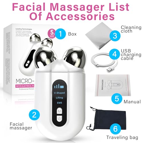 Microcurrent Facial Device, Professional Anti-Aging Skin Tightening Machine with Red Light, Microcurrent Facial Roller for Instant Face Sculpting & Toning, Jawline Defining & Eye De-Puffing