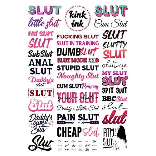 34 x "Slut" Temporary Tattoo Kinky A4 Sheet