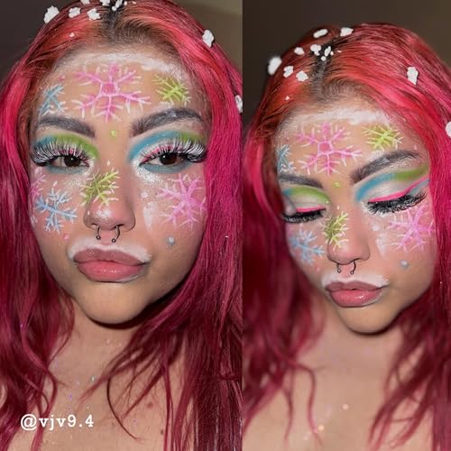 MEICOLY Water Activated Eye Liner 14 Colors,Neon UV Pride Rainbow Face Paint,7 Cakes Duo Color Water Activated Eyeliner,Halloween Hydra Liner,Matte Graphic Eyeliner,Glow Blacklight Body Paint