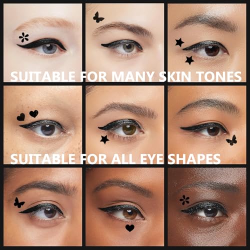 5PCS Waterproof Liquid Eyeliner Stamps,Black Stamp Eyeliner Pen,Double-Side Eye Liner Stamp,Smudge Proof Eye Liner Pen Star,Heart,Butterfly,Flower,Cone,Eye Face Stamp Tattoo Tools