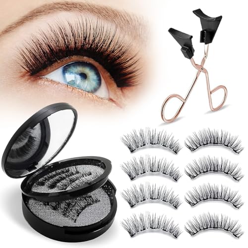 Magnetic Eyelashes, Waterproof Magnetic Eyelashes Kit - 4 Pairs Reusable, Natural False Lashes with No Glue or Eyeliner Needed, Ultra-Lightweight & Comfortable