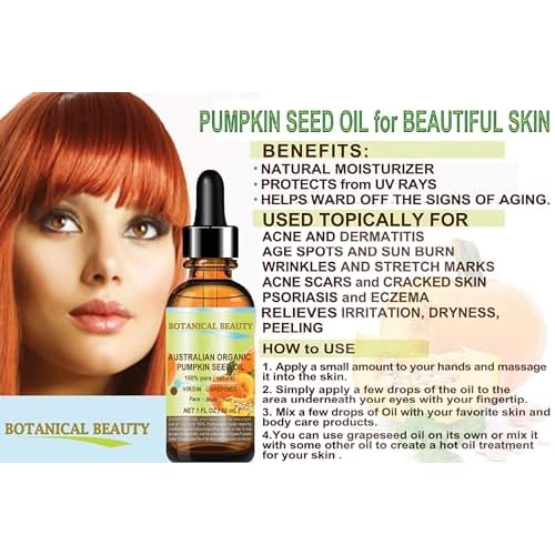 Botanical Beauty Australian ORGANIC PUMPKIN SEED OIL 100% Pure Natural Virgin Unrefined Cold Pressed Carrier Oil for Face, Skin, Hair, Lip, Nails (2 Fl Oz)