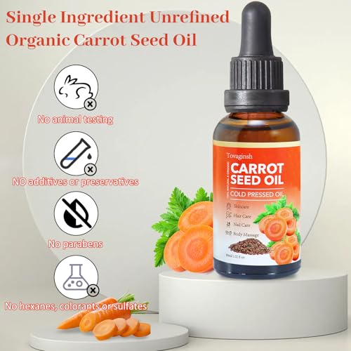 3Pack Organic Carrot Seed Oil for Hair & Skin, 100% Pure Natural Unrefined Duacus Carota Carrot Carrier Oil for Face and Lip Care, Scalp & Body Massage